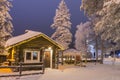 Rovaniemi- Finland, December 29, 2017: Old Arctic Cottage in santa Claus Joulupukki Village Royalty Free Stock Photo