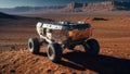 Rover Exploring a Mars-Like Landscape at Sunset. Generative AI