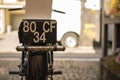 License plate on the ancient motorcycle Royalty Free Stock Photo