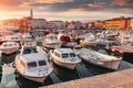 Rovinj cozy little seaside old town with harbor on the Istrian peninsula in Adriatic sea at sunset in Croatia Royalty Free Stock Photo