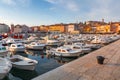 Rovinj cozy little seaside old town with harbor on the Istrian peninsula in Adriatic sea at sunset in Croatia Royalty Free Stock Photo