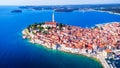 Rovinj, Croatia - Aerial drone view of historical Rovigno in Istria Royalty Free Stock Photo