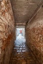 ROVINJ, CROATIA - AUG 30, 2007: Rovinj old town narrow street perspective view, Istria, Croatia