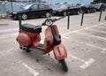 Rovinj, Croatia - Aug 31, 2007: Vintage Vespa scooter on the parking in old town of Rovinj, Istria, Croatia