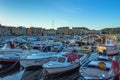 Rovinj,Croatia-August 16,2020.View of the harbor and boats in the Adriatic Sea.Popular tourist resort and fishing port.Old town Royalty Free Stock Photo