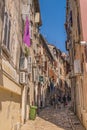 Rovinj Croatia, city village of Rovinj Croatia, colorful town with church and old historical house by the harbor Royalty Free Stock Photo