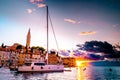 Rovinj Croatia, city village of Rovinj Croatia, colorful town with church and old historical house by the harbor Royalty Free Stock Photo