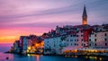 Rovinj Croatia, city village of Rovinj Croatia, colorful town with church and old historical house by the harbor Royalty Free Stock Photo