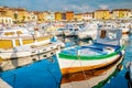 Rovinj Croatia, city village of Rovinj Croatia, colorful town with church and old historical house by the harbor Royalty Free Stock Photo