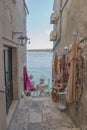 Rovinj Croatia, city village of Rovinj Croatia, colorful town with church and old historical house by the harbor Royalty Free Stock Photo