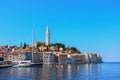 Rovinj Croatia, city village of Rovinj Croatia, colorful town with church and old historical house by the harbor Royalty Free Stock Photo