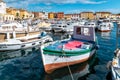 Rovinj Croatia, city village of Rovinj Croatia, colorful town with church and old historical house by the harbor Royalty Free Stock Photo