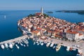 ROVINJ, CROATIA - July 30th, 2019: Aerial view to Roving old town, popular travel destination in Croatia