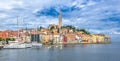 Coastal town of Rovinj, Istria, Croatia. Rovinj - beautiful antique city, yachts and Adriatic Sea. Royalty Free Stock Photo