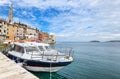 Coastal town of Rovinj, Istria, Croatia. Rovinj - beautiful antique city, yachts and Adriatic Sea. Royalty Free Stock Photo