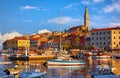 Rovinj Croatia. Motorboats and boats on water port Royalty Free Stock Photo