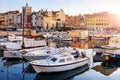 Rovinj old town, Croatia. Motorboats and on water. Royalty Free Stock Photo