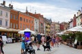 Rovinj, Croatia; 7/18/2019: One of the main streets of the old town of Rovinj, full of people and terraces of bars, with colorful