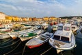 ROVINJ, CROATIA - September 15: Small boats inside the harbor of an old Venetian town, Rovinj, Croatia