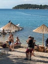 ROVINJ, CROATIA - 06/22/2018: Summer Salsa Festival. Dancig couples on the beach