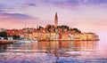 Rovinj Croatia. Sunrise sky above vintage town