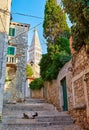 Rovinj Croatia. Vintage street with traditional Croatian