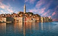 Rovinj, Istria, Croatia: landscape at sunrise of the town overlooking the Adriatic sea