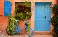 Rovinj, Istria, Croatia. Old blue bicycle on the street