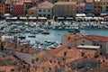 Aerial view of Rovinj port and old town, Croatia