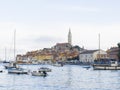 Rovinj Marina and the Old Town with Basilica of St. Euphemia at the top 0877