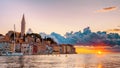 Rovinj village during sunset Adriatic sea Croatia, sunset at Rovinj town Croatia Royalty Free Stock Photo