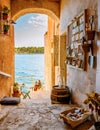 Rovinj village during sunset Adriatic sea Croatia, sunset at Rovinj town Croatia during summer Royalty Free Stock Photo