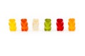 A row of 6 gummy bears Royalty Free Stock Photo