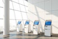Row of airport self service check in kiosks Royalty Free Stock Photo