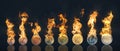 Row of all Euro coins on fire Royalty Free Stock Photo