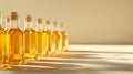 Row of amber glass bottles with cork stoppers Royalty Free Stock Photo