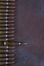 A row of ammunition. Concept of the first shot. Royalty Free Stock Photo