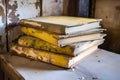 Row of ancient books some of them over 300 years old. Neural network AI generated Royalty Free Stock Photo