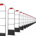 Row of Anti Theft Sensor Security Gate Scanners. 3d Rendering Royalty Free Stock Photo
