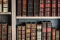 Row of old antique books in a library Royalty Free Stock Photo