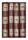 A row of antique leather books with gilded pattern