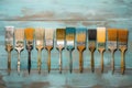 Row of artist paintbrushes closeup on artistic canvas Royalty Free Stock Photo