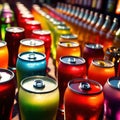 Row of assorted colorful cold drinks, summer party refreshment at bar