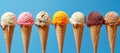 Row of assorted ice cream cones against a clear sky Royalty Free Stock Photo