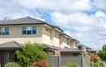 A row of Australian modern suburban townhouses in Melbourne`s residential neighbourhood.