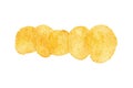 row of barbecue flavor potato chips isolated on white Royalty Free Stock Photo