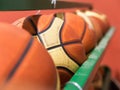 Row of basket balls Royalty Free Stock Photo