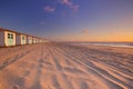 Row of beach huts at sunset, Texel, The Netherlands