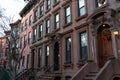 Row of Beautiful Old Brownstone Homes in Prospect Heights of Brooklyn New York with a Christmas Wreath