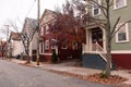 Row of Old Wood Homes in the Fox Point Neighborhood of Providence Rhode Island during Autumn Royalty Free Stock Photo